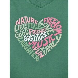 Life Is Good Women Shirt Small Green Heart Nature Love Freedom Peace Casual